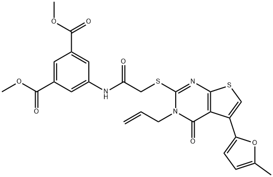 dimethyl 5-(2-((3-allyl-5-(5-methylfuran-2-yl)-4-oxo-3,4-dihydrothieno[2,3-d]pyrimidin-2-yl)thio)acetamido)isophthalate Struktur