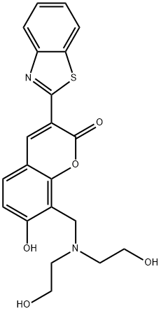 3-(benzo[d]thiazol-2-yl)-8-((bis(2-hydroxyethyl)amino)methyl)-7-hydroxy-2H-chromen-2-one Struktur