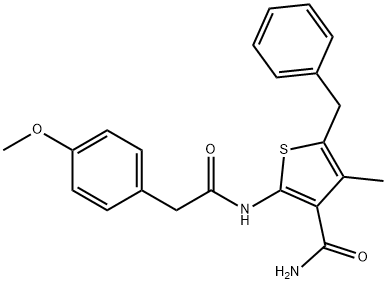 5-benzyl-2-[[2-(4-methoxyphenyl)acetyl]amino]-4-methylthiophene-3-carboxamide Struktur