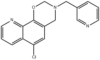 6-chloro-3-(pyridin-3-ylmethyl)-3,4-dihydro-2H-[1,3]oxazino[5,6-h]quinoline Struktur