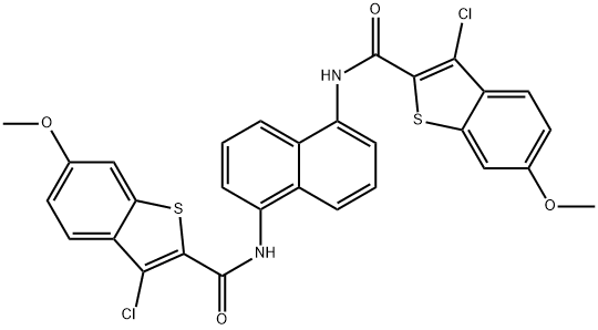 N,N'-1,5-naphthalenediylbis(3-chloro-6-methoxy-1-benzothiophene-2-carboxamide) Struktur