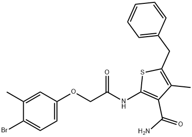 5-benzyl-2-{[(4-bromo-3-methylphenoxy)acetyl]amino}-4-methyl-3-thiophenecarboxamide Struktur