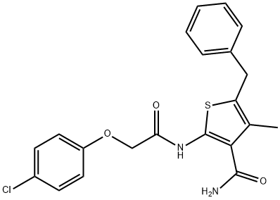 5-benzyl-2-{[(4-chlorophenoxy)acetyl]amino}-4-methyl-3-thiophenecarboxamide Struktur