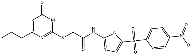 2-[(4-hydroxy-6-propylpyrimidin-2-yl)sulfanyl]-N-{5-[(4-nitrophenyl)sulfonyl]-1,3-thiazol-2-yl}acetamide Struktur