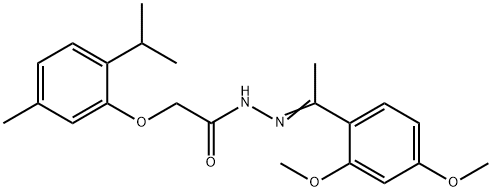 N'-[1-(2,4-dimethoxyphenyl)ethylidene]-2-(2-isopropyl-5-methylphenoxy)acetohydrazide Struktur