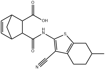 2-[(3-cyano-6-methyl-4,5,6,7-tetrahydro-1-benzothiophen-2-yl)carbamoyl]bicyclo[2.2.1]hept-5-ene-3-carboxylic acid Struktur