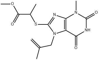 methyl 2-((3-methyl-7-(2-methylallyl)-2,6-dioxo-2,3,6,7-tetrahydro-1H-purin-8-yl)thio)propanoate Struktur