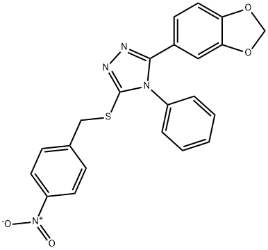 3-(benzo[d][1,3]dioxol-5-yl)-5-((4-nitrobenzyl)thio)-4-phenyl-4H-1,2,4-triazole Struktur