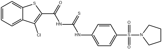 3-chloro-N-({[4-(1-pyrrolidinylsulfonyl)phenyl]amino}carbonothioyl)-1-benzothiophene-2-carboxamide Struktur