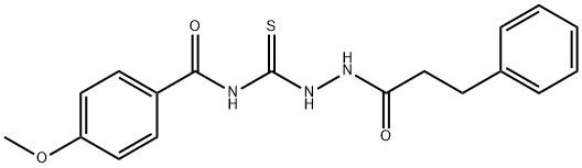 4-methoxy-N-{[2-(3-phenylpropanoyl)hydrazino]carbonothioyl}benzamide Struktur