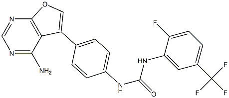 1-[4-(4-aminofuro[2,3-d]pyrimidin-5-yl)phenyl]-3-[2-fluoro-5-(trifluoromethyl)phenyl]urea Struktur