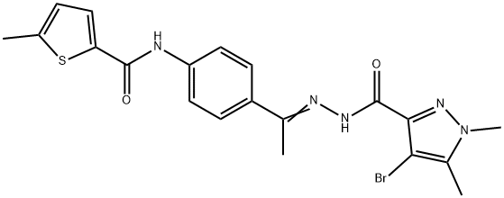 N-(4-{N-[(4-bromo-1,5-dimethyl-1H-pyrazol-3-yl)carbonyl]ethanehydrazonoyl}phenyl)-5-methyl-2-thiophenecarboxamide Struktur