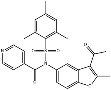 N-(3-acetyl-2-methylbenzofuran-5-yl)-N-(mesitylsulfonyl)isonicotinamide Struktur