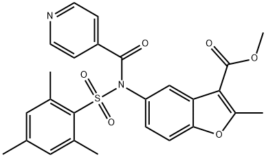 methyl 5-(N-(mesitylsulfonyl)isonicotinamido)-2-methylbenzofuran-3-carboxylate Struktur