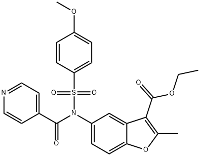 ethyl 5-(N-((4-methoxyphenyl)sulfonyl)isonicotinamido)-2-methylbenzofuran-3-carboxylate Struktur