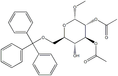 (2S,3R,4S,5R,6R)-5-Hydroxy-2-methoxy-6-((trityloxy)methyl)tetrahydro-2H-pyran-3,4-diyl diacetate Struktur