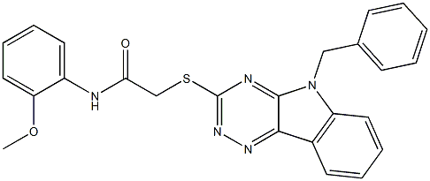 2-[(5-benzyl-5H-[1,2,4]triazino[5,6-b]indol-3-yl)sulfanyl]-N-(2-methoxyphenyl)acetamide Struktur