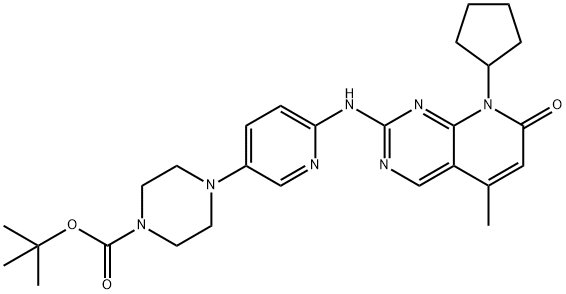 4-[6-[(8-Cyclopentyl-5-methyl-7-oxo-7,8-dihydropyrido[2,3-d]pyrimidin-2-yl)amino]pyridin-3-yl]piperazine-1-carboxylic acid tert-butyl ester Struktur