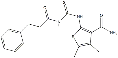 4,5-dimethyl-2-({[(3-phenylpropanoyl)amino]carbonothioyl}amino)-3-thiophenecarboxamide Struktur