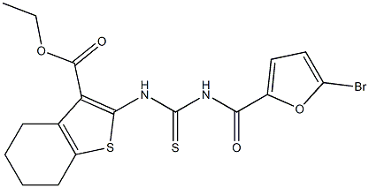 ethyl 2-({[(5-bromo-2-furoyl)amino]carbonothioyl}amino)-4,5,6,7-tetrahydro-1-benzothiophene-3-carboxylate Struktur