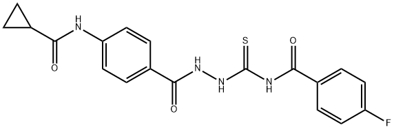 N-[(2-{4-[(cyclopropylcarbonyl)amino]benzoyl}hydrazino)carbonothioyl]-4-fluorobenzamide Struktur