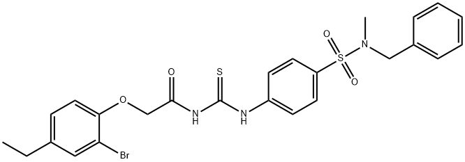 N-{[(4-{[benzyl(methyl)amino]sulfonyl}phenyl)amino]carbonothioyl}-2-(2-bromo-4-ethylphenoxy)acetamide Struktur