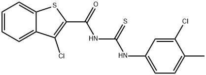 3-chloro-N-{[(3-chloro-4-methylphenyl)amino]carbonothioyl}-1-benzothiophene-2-carboxamide Struktur