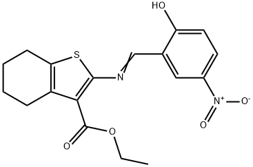 ethyl 2-[(2-hydroxy-5-nitrobenzylidene)amino]-4,5,6,7-tetrahydro-1-benzothiophene-3-carboxylate Struktur