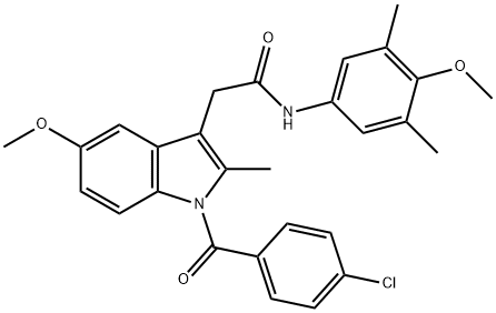 2-{1-[(4-chlorophenyl)carbonyl]-5-methoxy-2-methyl-1H-indol-3-yl}-N-(4-methoxy-3,5-dimethylphenyl)acetamide Struktur