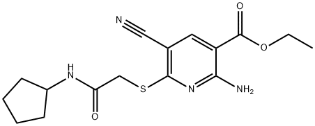 ethyl 2-amino-5-cyano-6-{[2-(cyclopentylamino)-2-oxoethyl]sulfanyl}pyridine-3-carboxylate Struktur