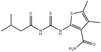 4,5-dimethyl-2-({[(3-methylbutanoyl)amino]carbonothioyl}amino)-3-thiophenecarboxamide Struktur