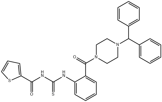 N-{[(2-{[4-(diphenylmethyl)-1-piperazinyl]carbonyl}phenyl)amino]carbonothioyl}-2-thiophenecarboxamide Struktur