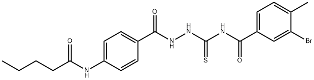 3-bromo-4-methyl-N-({2-[4-(pentanoylamino)benzoyl]hydrazino}carbonothioyl)benzamide Struktur