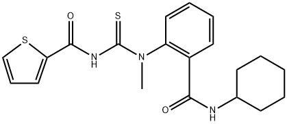 N-{[{2-[(cyclohexylamino)carbonyl]phenyl}(methyl)amino]carbonothioyl}-2-thiophenecarboxamide Struktur