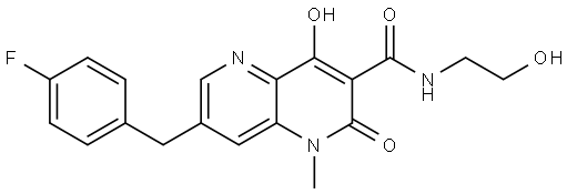 7-[(4-fluorophenyl)methyl]-4-hydroxy-N-(2-hydroxyethyl)-1-methyl-2-oxo-1,5-naphthyridine-3-carboxamide Struktur