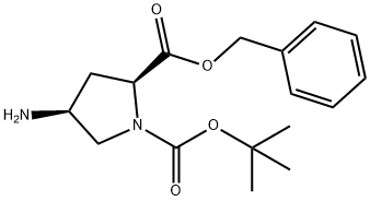 1,2-Pyrrolidinedicarboxylic acid, 4-amino-, 1-(1,1-dimethylethyl) 2-(phenylmethyl) ester, (2S,4S)- Struktur