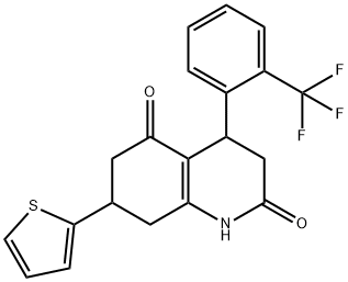 7-(thiophen-2-yl)-4-[2-(trifluoromethyl)phenyl]-4,6,7,8-tetrahydroquinoline-2,5(1H,3H)-dione Struktur