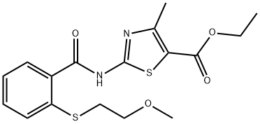 ethyl 2-[({2-[(2-methoxyethyl)sulfanyl]phenyl}carbonyl)amino]-4-methyl-1,3-thiazole-5-carboxylate Struktur