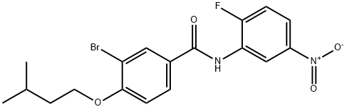 3-bromo-N-(2-fluoro-5-nitrophenyl)-4-(3-methylbutoxy)benzamide Struktur