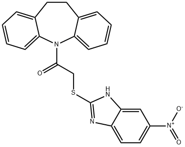 1-(10,11-dihydro-5H-dibenzo[b,f]azepin-5-yl)-2-[(5-nitro-1H-benzimidazol-2-yl)sulfanyl]ethanone Struktur