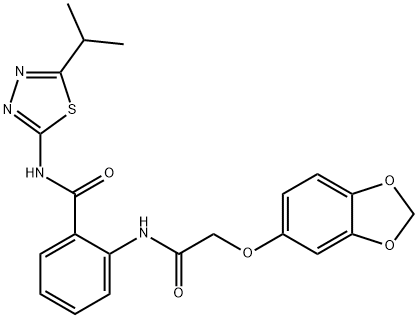 2-[[2-(1,3-benzodioxol-5-yloxy)acetyl]amino]-N-(5-propan-2-yl-1,3,4-thiadiazol-2-yl)benzamide Structure