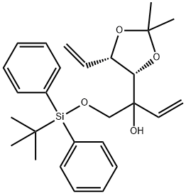 1-(tert-butyldiphenylsilyloxy)-2-((4S,5S)-2,2-dimethyl-5-vinyl-1,3-dioxolan-4-yl)but-3-en-2-ol Struktur