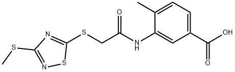 4-methyl-3-[[2-[(3-methylsulfanyl-1,2,4-thiadiazol-5-yl)sulfanyl]acetyl]amino]benzoic acid Struktur