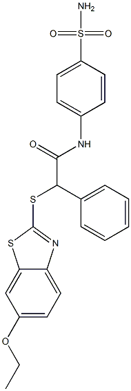 2-[(6-ethoxy-1,3-benzothiazol-2-yl)sulfanyl]-2-phenyl-N-(4-sulfamoylphenyl)acetamide Struktur