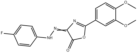 2-(3,4-Dimethoxy-phenyl)-4-[(4-fluoro-phenyl)-hydrazono]-4H-oxazol-5-one Struktur