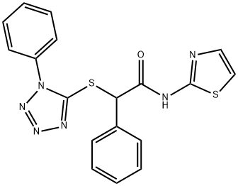 2-phenyl-2-[(1-phenyl-1H-tetrazol-5-yl)sulfanyl]-N-(1,3-thiazol-2-yl)acetamide Struktur