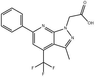 [3-methyl-6-phenyl-4-(trifluoromethyl)-1H-pyrazolo[3,4-b]pyridin-1-yl]acetic acid Struktur