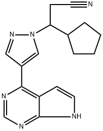 3-(4-(7H-pyrrolo[2,3-d]pyrimidin-4-yl)-1H-pyrazol-1-yl)-3-cyclopentylpropanenitrile Struktur