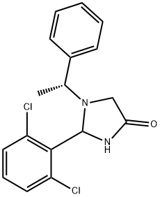 (R)-2-(2,6-dichlorophenyl)-1-(1-phenylethyl)imidazolidin-4-one Struktur