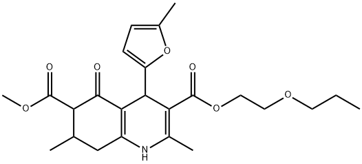 6-methyl 3-(2-propoxyethyl) 2,7-dimethyl-4-(5-methylfuran-2-yl)-5-oxo-1,4,5,6,7,8-hexahydroquinoline-3,6-dicarboxylate Struktur